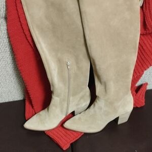 Sole/ Society Aresa Beige Suede Tassel Tall Boot